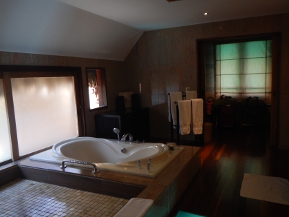 Our bathroom - it had a viewing window so you could see the lagoon under the villa